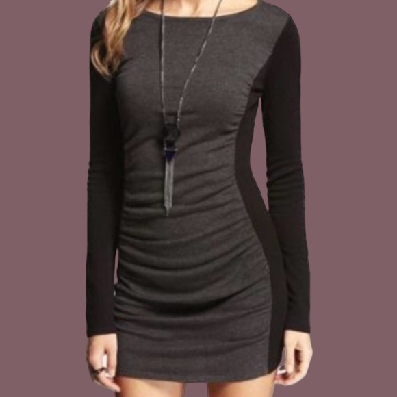Express Gray & Black Rushed Color Block Long Sleeve Knit Sweater Dress - Picture 1 of 9